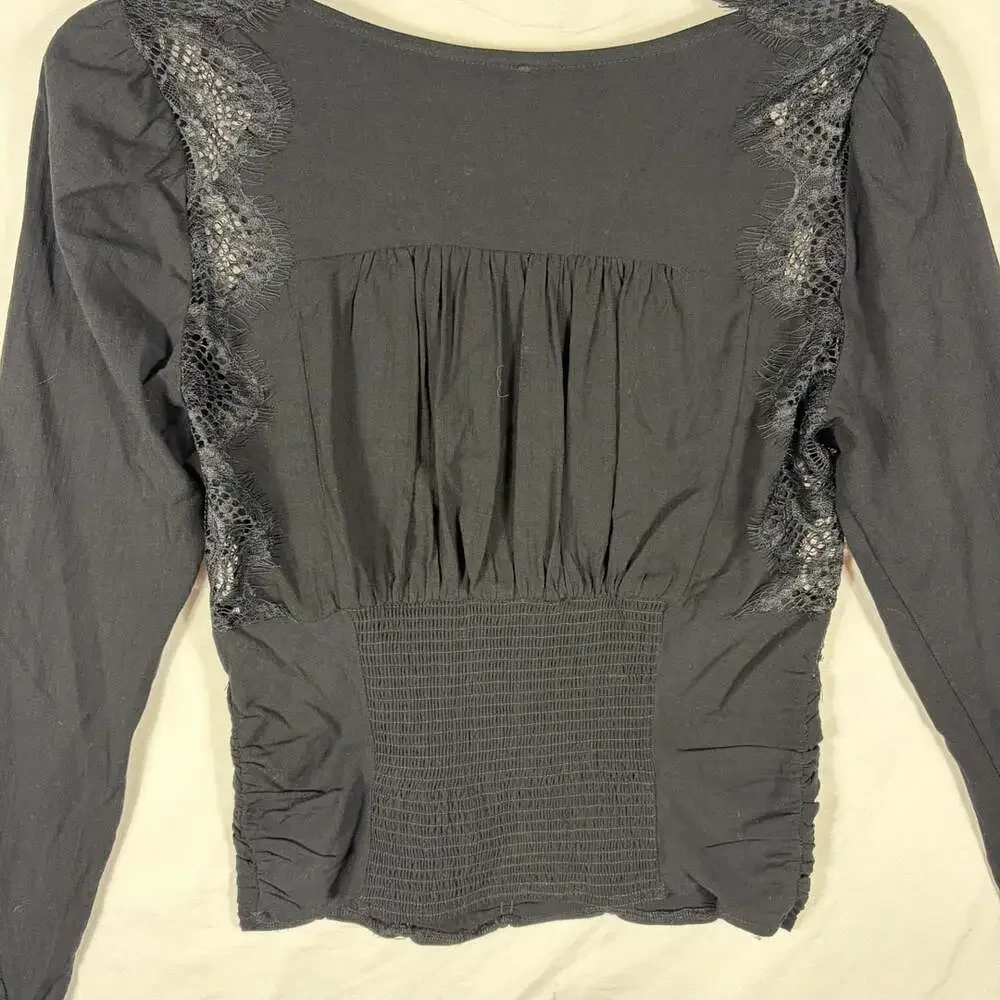 Free People Sweet Mornings Top Size S Black Long Sleeve Lace Corset